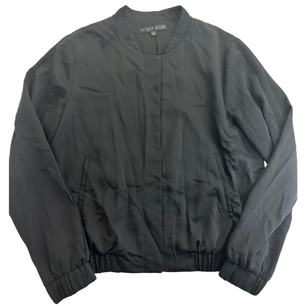 Antonio Melani‎ Black Bomber Jacket Women's Size Small Collared Snap Button